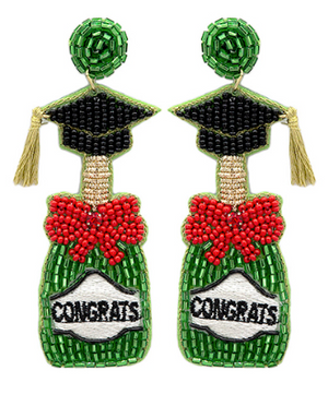 Congrats Champagne Bottle Earrings - Green