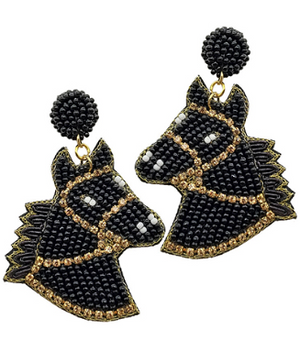 Beaded Horse & Crystal Earrings - Black