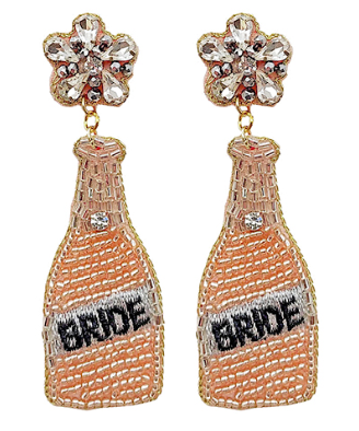 
            
                Load image into Gallery viewer, Beaded BRIDE Bottle Earrings - Pink/Gold
            
        