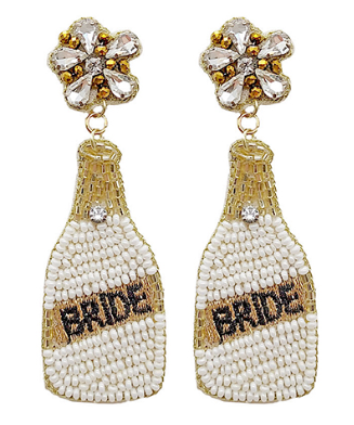 
            
                Load image into Gallery viewer, Beaded BRIDE Bottle Earrings - Ivory/Gold
            
        