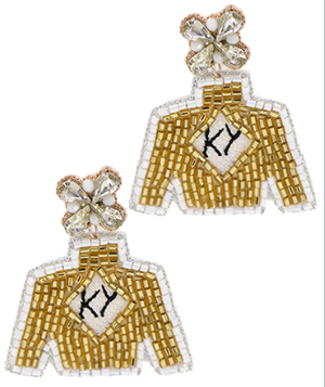 
            
                Load image into Gallery viewer, Bead Jockey Outfit Earrings - White/Gold
            
        