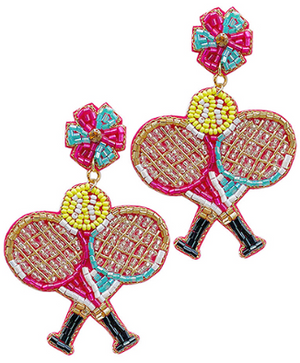 
            
                Load image into Gallery viewer, Beaded Tennis Earrings - Fuchsia/Turquoise
            
        
