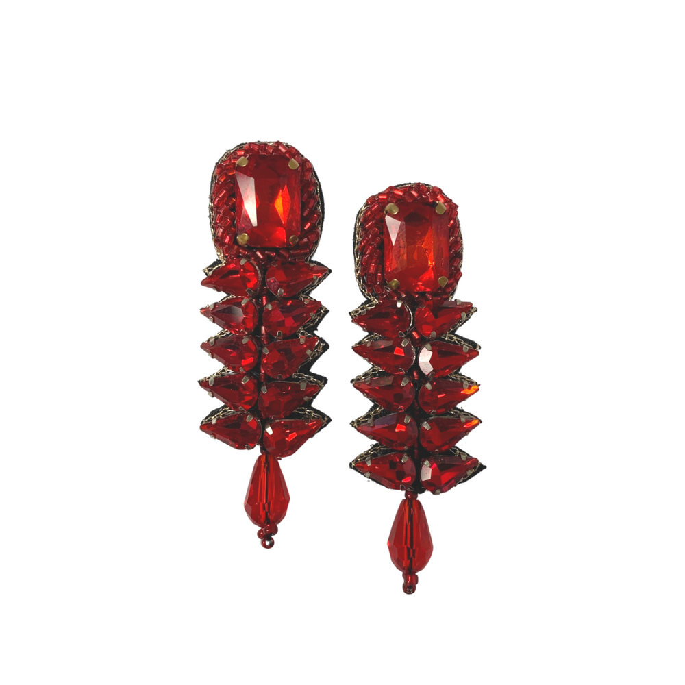 Red Jewel Drop Earrings