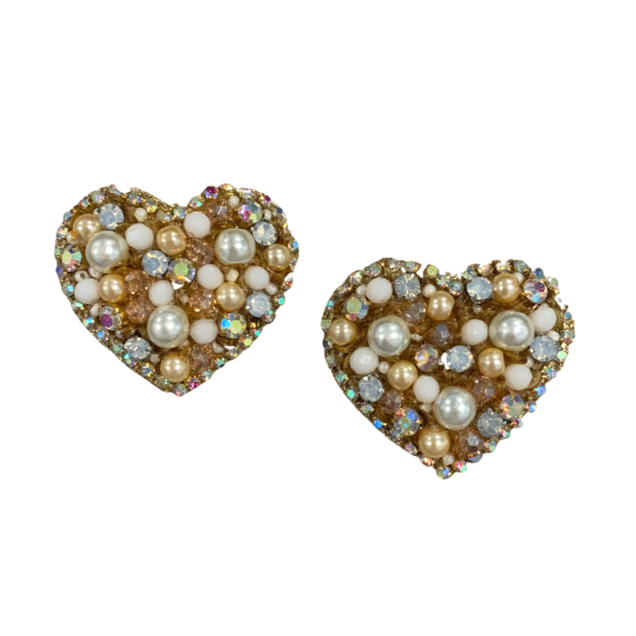 Pearl Heart Stud Earrings