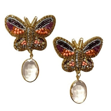 Butterfly + Crystal Drop Earrings