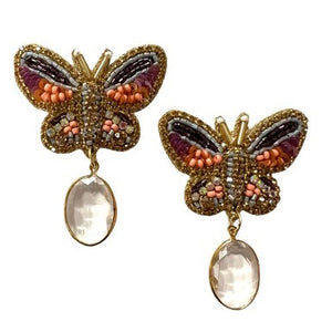 
            
                Load image into Gallery viewer, Butterfly + Crystal Drop Earrings
            
        