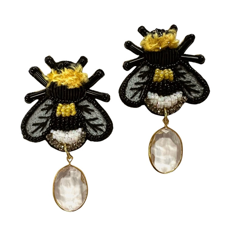 Bumblebee + Crystal Drop Earrings