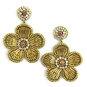 
            
                Load image into Gallery viewer, Gold Beaded Flower Earrings
            
        